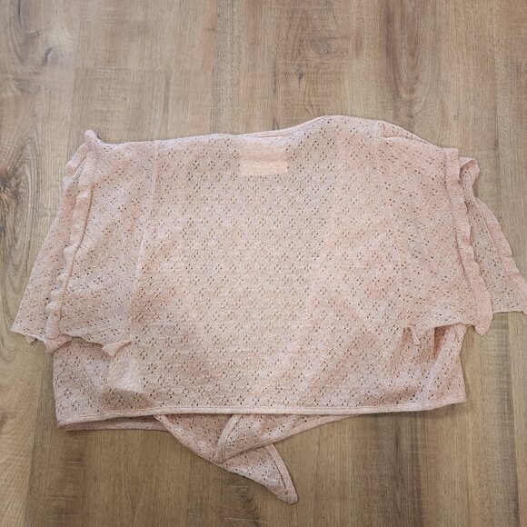 Aniye By Pink Sheer Shrug with Red Rose Patch Tie Front Coquette Feminine Size S - Picture 7 of 7